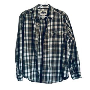 Old Mill Flannel Long Sleeve Brown White Beige Blue Button Up Shirt